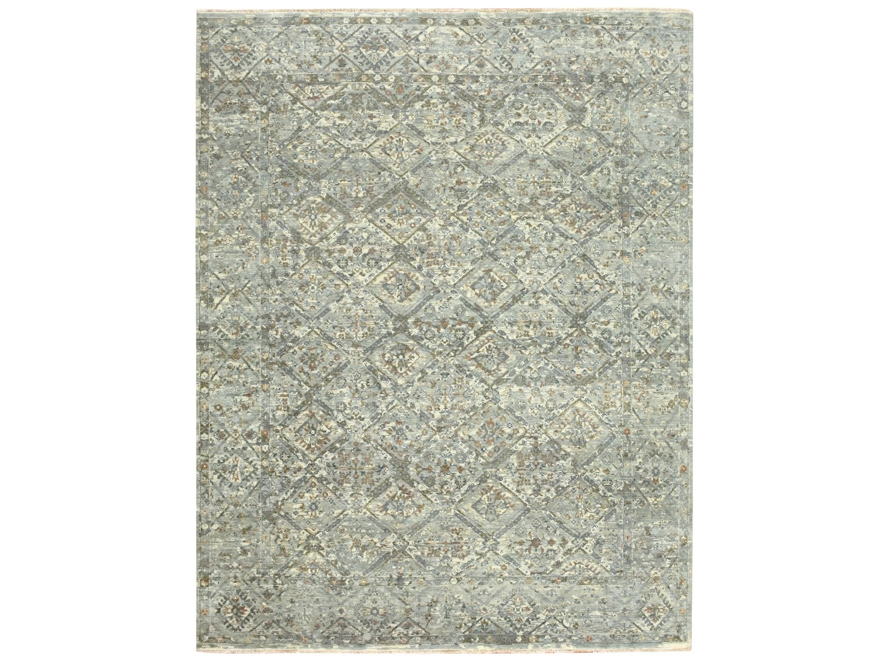 Grey 7'9" x 10'1" Oushak And Peshawar Hand knotted Wool Rug - Sku: O075736