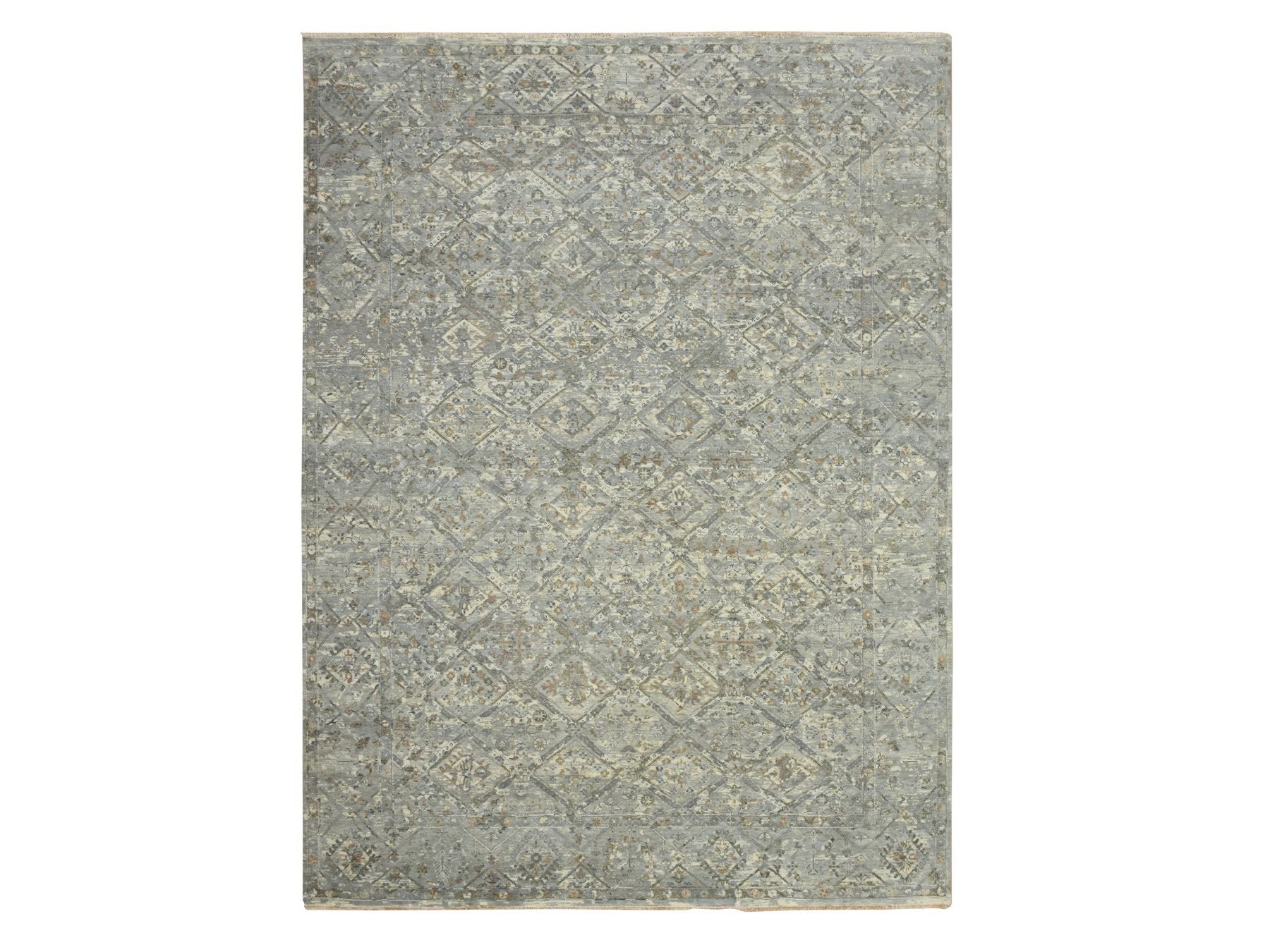 Grey 8'11" x 11'11" Oushak And Peshawar Hand knotted Wool Rug - Sku: O075737