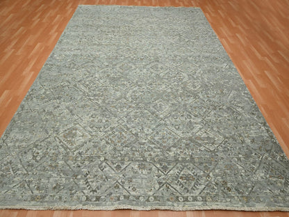 Grey 8'11" x 11'11" Oushak And Peshawar Hand knotted Wool Rug - Sku: O075737