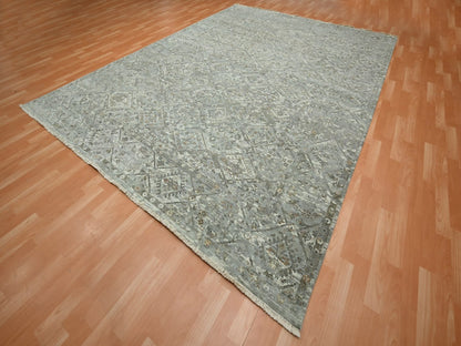 Grey 8'11" x 11'11" Oushak And Peshawar Hand knotted Wool Rug - Sku: O075737