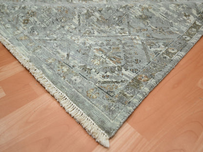 Grey 8'11" x 11'11" Oushak And Peshawar Hand knotted Wool Rug - Sku: O075737
