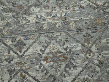 Grey 8'11" x 11'11" Oushak And Peshawar Hand knotted Wool Rug - Sku: O075737