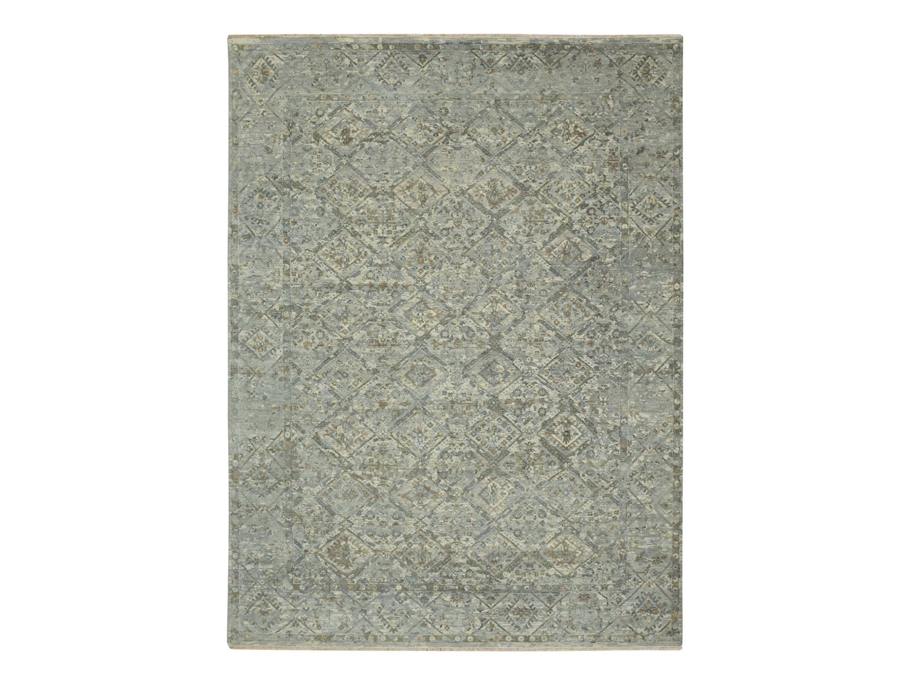 Grey 8'10" x 12'0" Oushak And Peshawar Hand knotted Wool Rug - Sku: O075738