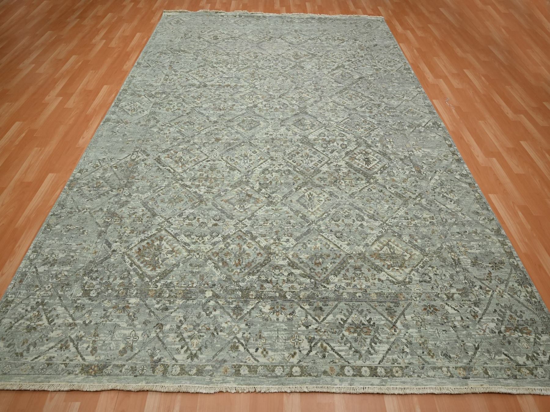 Grey 8'10" x 12'0" Oushak And Peshawar Hand knotted Wool Rug - Sku: O075738