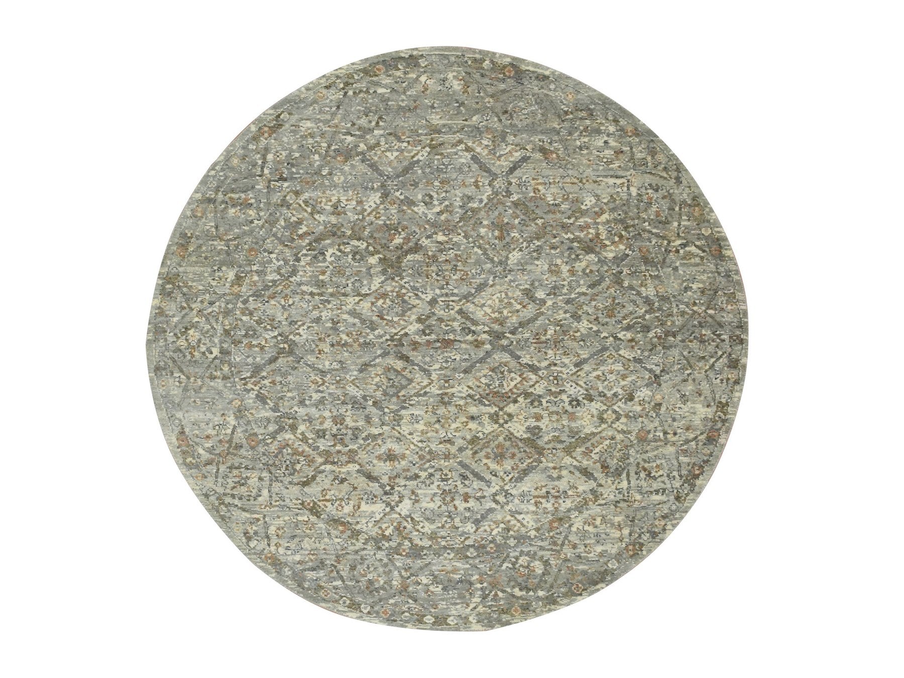 Grey 5'10" x 5'10" Oushak And Peshawar Hand knotted Wool Rug - Sku: O075747