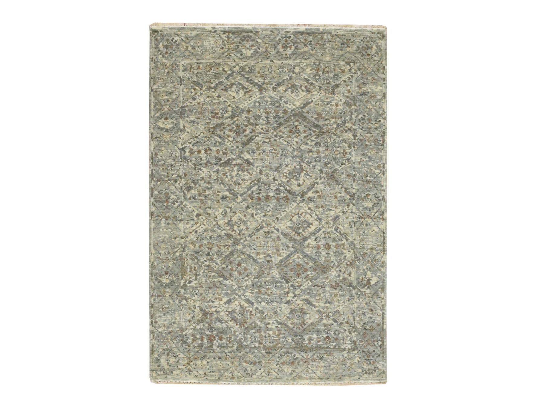 Grey 3'10" x 5'10" Oushak And Peshawar Hand knotted Wool Rug - Sku: O075748
