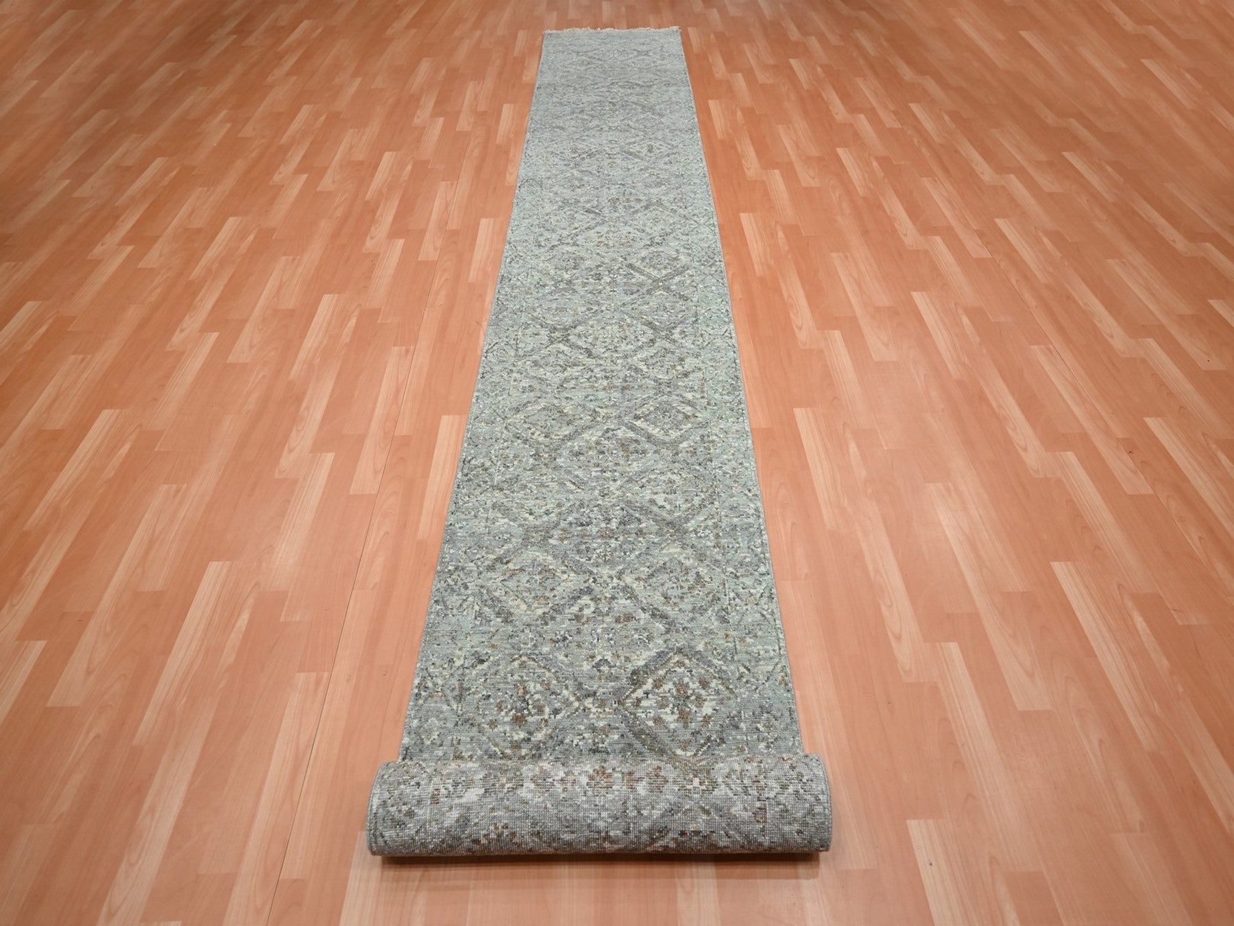 Oushak hand-knotted wool runner in Gray, 2'6" x 18'1" — SKU O075751 (view 2)
