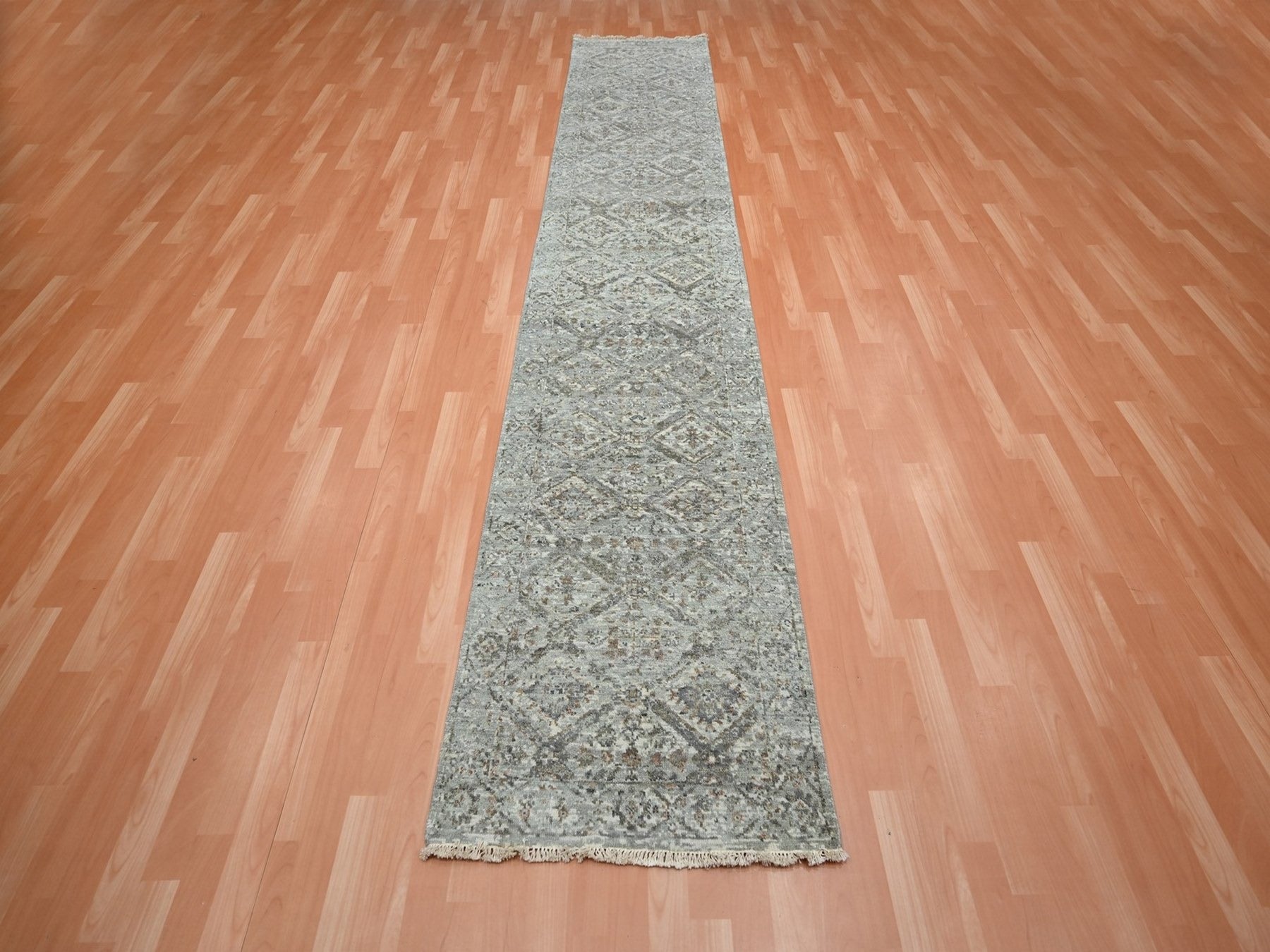 Grey 2'5" x 12'0" Oushak And Peshawar Hand knotted Wool Rug - Sku: O075753