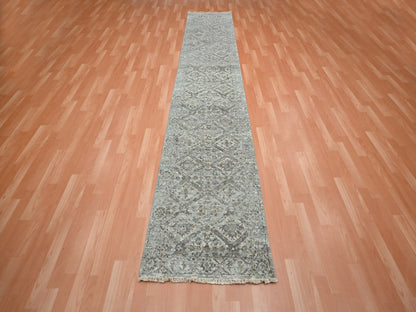 Grey 2'5" x 12'0" Oushak And Peshawar Hand knotted Wool Rug - Sku: O075753