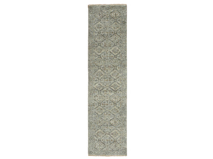 Grey 2'5" x 9'11" Oushak And Peshawar Hand knotted Wool Rug - Sku: O075754