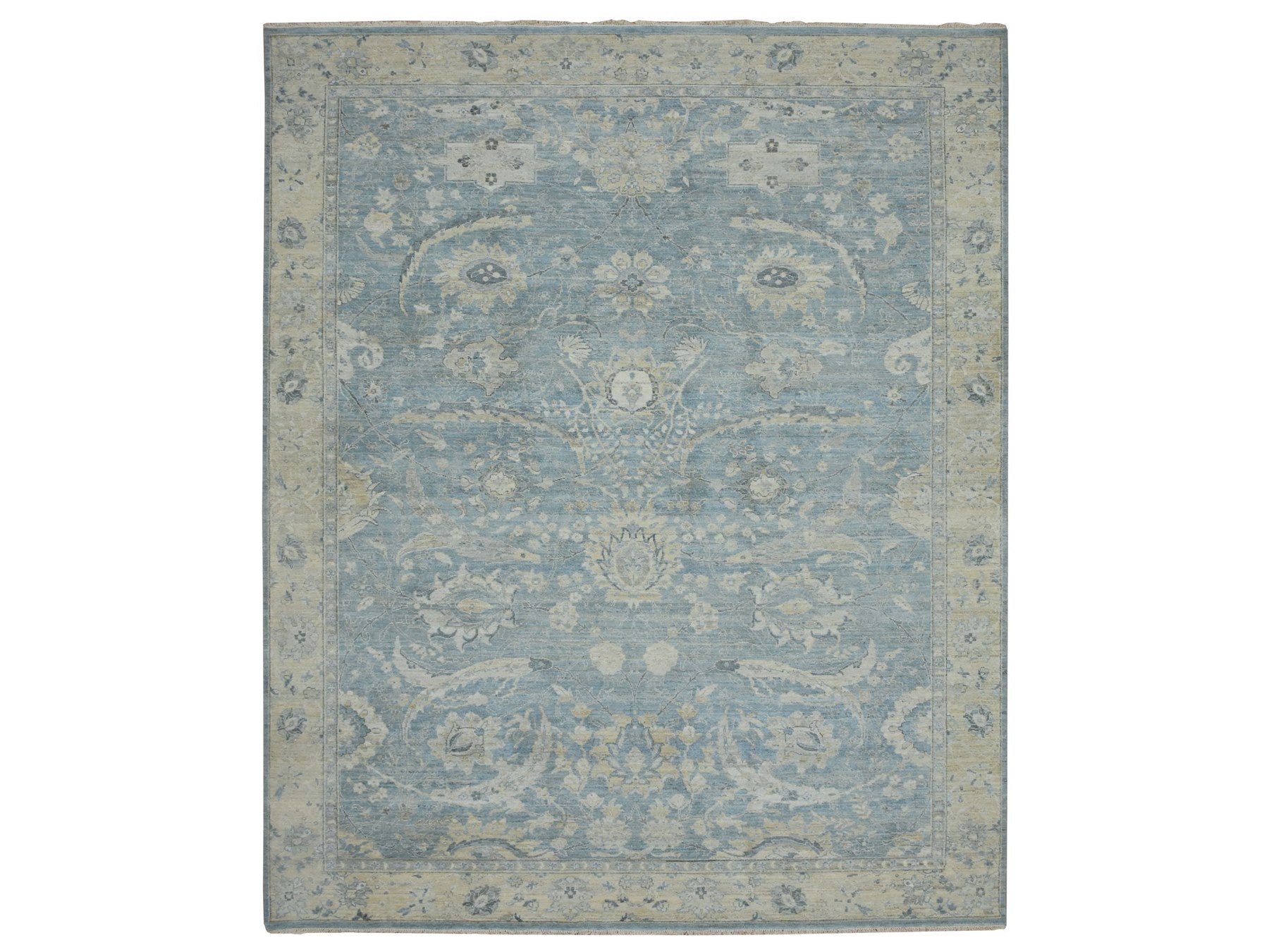 Blue 11'9" x 14'10" Oushak And Peshawar Hand knotted Wool Rug - Sku: O075765