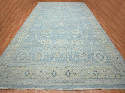 Blue 11'9" x 14'10" Oushak And Peshawar Hand knotted Wool Rug - Sku: O075765