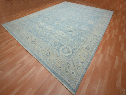 Blue 11'9" x 14'10" Oushak And Peshawar Hand knotted Wool Rug - Sku: O075765