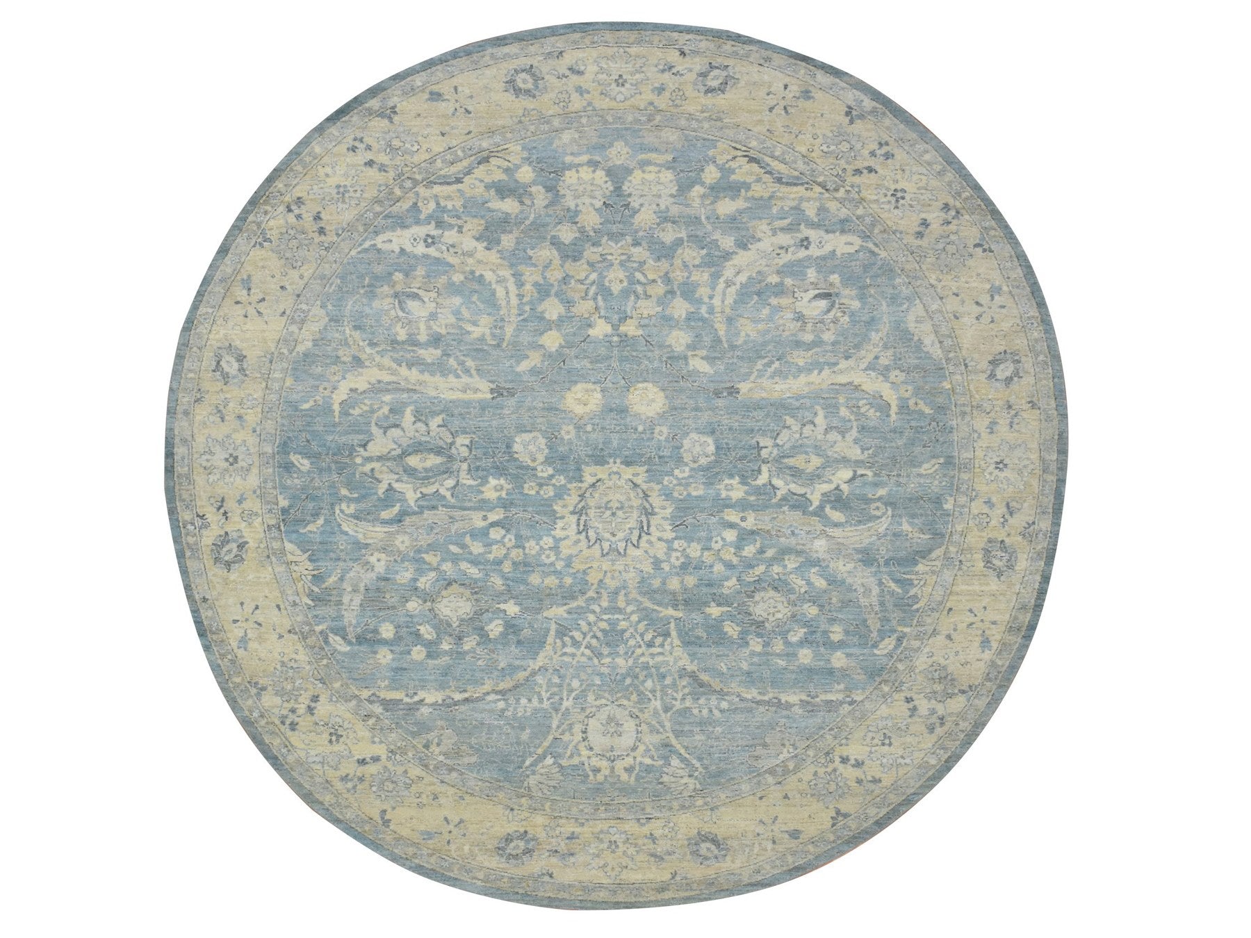 Blue 11'11" x 11'10" Oushak And Peshawar Hand knotted Wool Rug - Sku: O075766