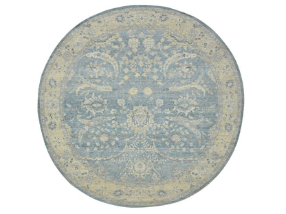 Blue 11'11" x 11'10" Oushak And Peshawar Hand knotted Wool Rug - Sku: O075766