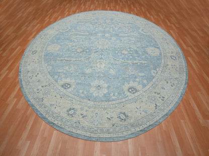Blue 11'11" x 11'10" Oushak And Peshawar Hand knotted Wool Rug - Sku: O075766