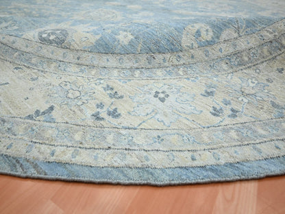 Blue 11'11" x 11'10" Oushak And Peshawar Hand knotted Wool Rug - Sku: O075766