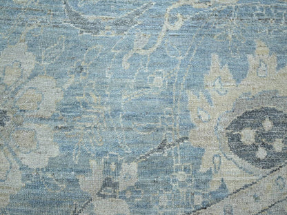 Blue 11'11" x 11'10" Oushak And Peshawar Hand knotted Wool Rug - Sku: O075766