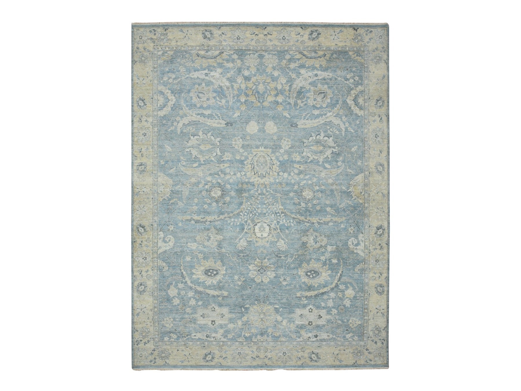 Blue 8'9" x 11'11" Oushak And Peshawar Hand knotted Wool Rug - Sku: O075767