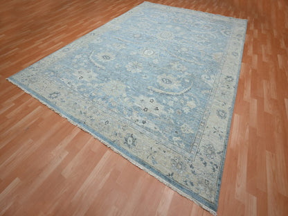 Blue 8'9" x 11'11" Oushak And Peshawar Hand knotted Wool Rug - Sku: O075767