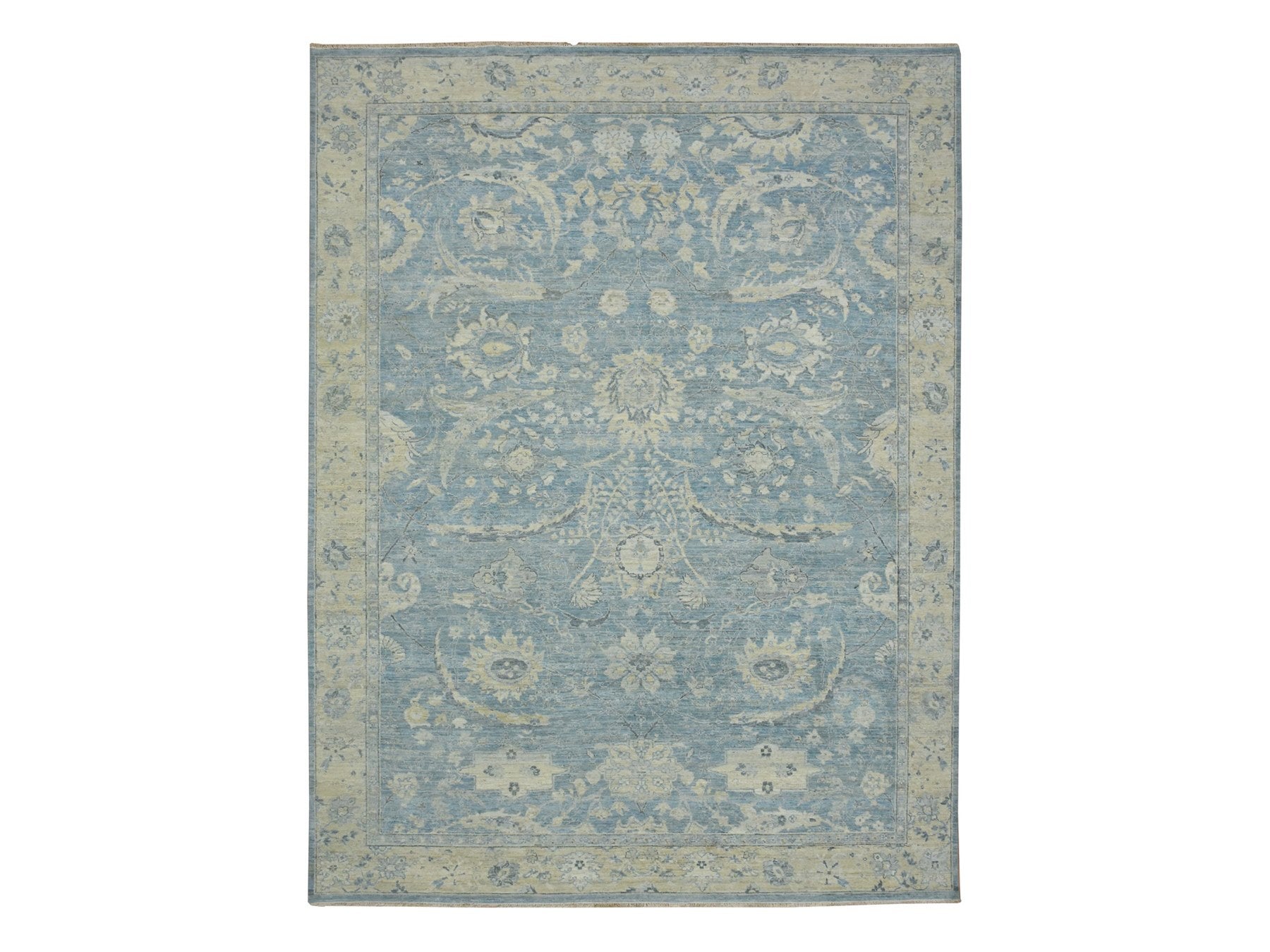 Blue 8'10" x 11'10" Oushak And Peshawar Hand knotted Wool Rug - Sku: O075768