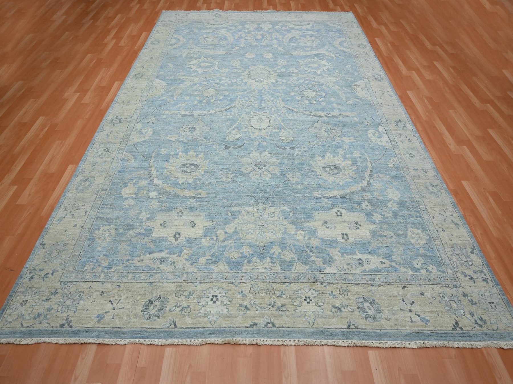 Blue 8'10" x 11'10" Oushak And Peshawar Hand knotted Wool Rug - Sku: O075768