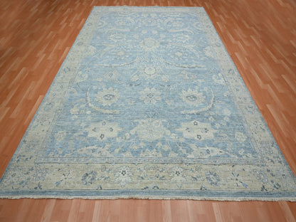 Blue 8'10" x 11'10" Oushak And Peshawar Hand knotted Wool Rug - Sku: O075768