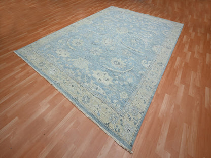 Blue 8'10" x 11'10" Oushak And Peshawar Hand knotted Wool Rug - Sku: O075768