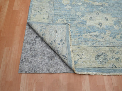 Blue 8'10" x 11'10" Oushak And Peshawar Hand knotted Wool Rug - Sku: O075768