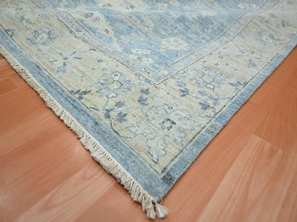 Blue 8'10" x 11'10" Oushak And Peshawar Hand knotted Wool Rug - Sku: O075768