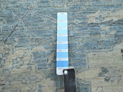Blue 8'10" x 11'10" Oushak And Peshawar Hand knotted Wool Rug - Sku: O075768