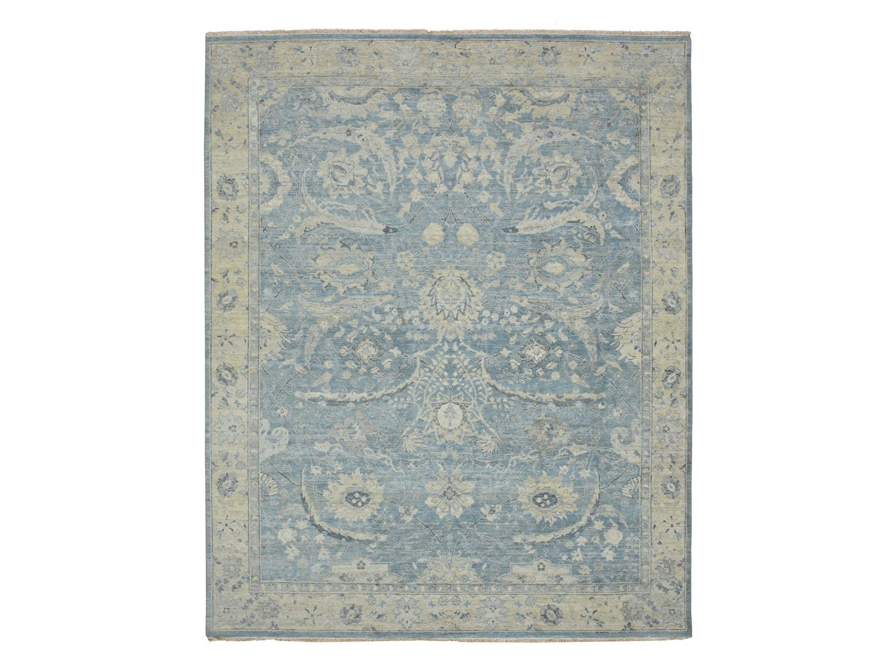 Blue 8'0" x 10'0" Oushak And Peshawar Hand knotted Wool Rug - Sku: O075769