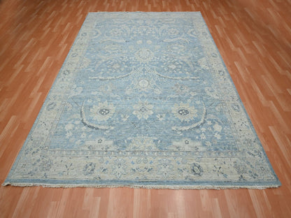Blue 8'0" x 10'0" Oushak And Peshawar Hand knotted Wool Rug - Sku: O075769