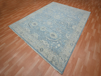 Blue 8'0" x 10'0" Oushak And Peshawar Hand knotted Wool Rug - Sku: O075769