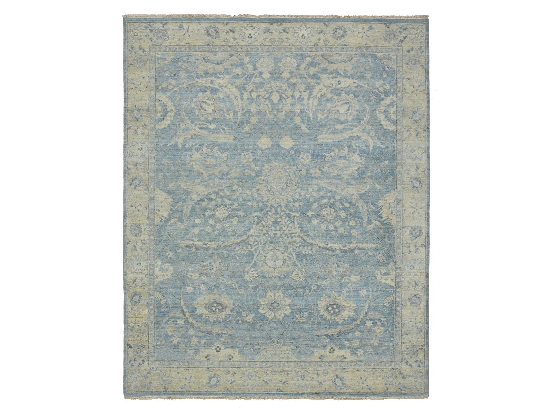 Blue 7'11" x 10'0" Oushak And Peshawar Hand knotted Wool Rug - Sku: O075770