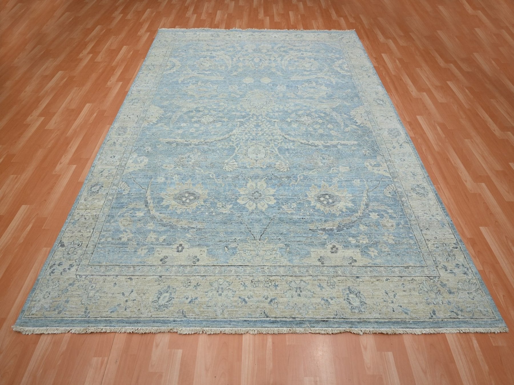 Blue 7'11" x 10'0" Oushak And Peshawar Hand knotted Wool Rug - Sku: O075770