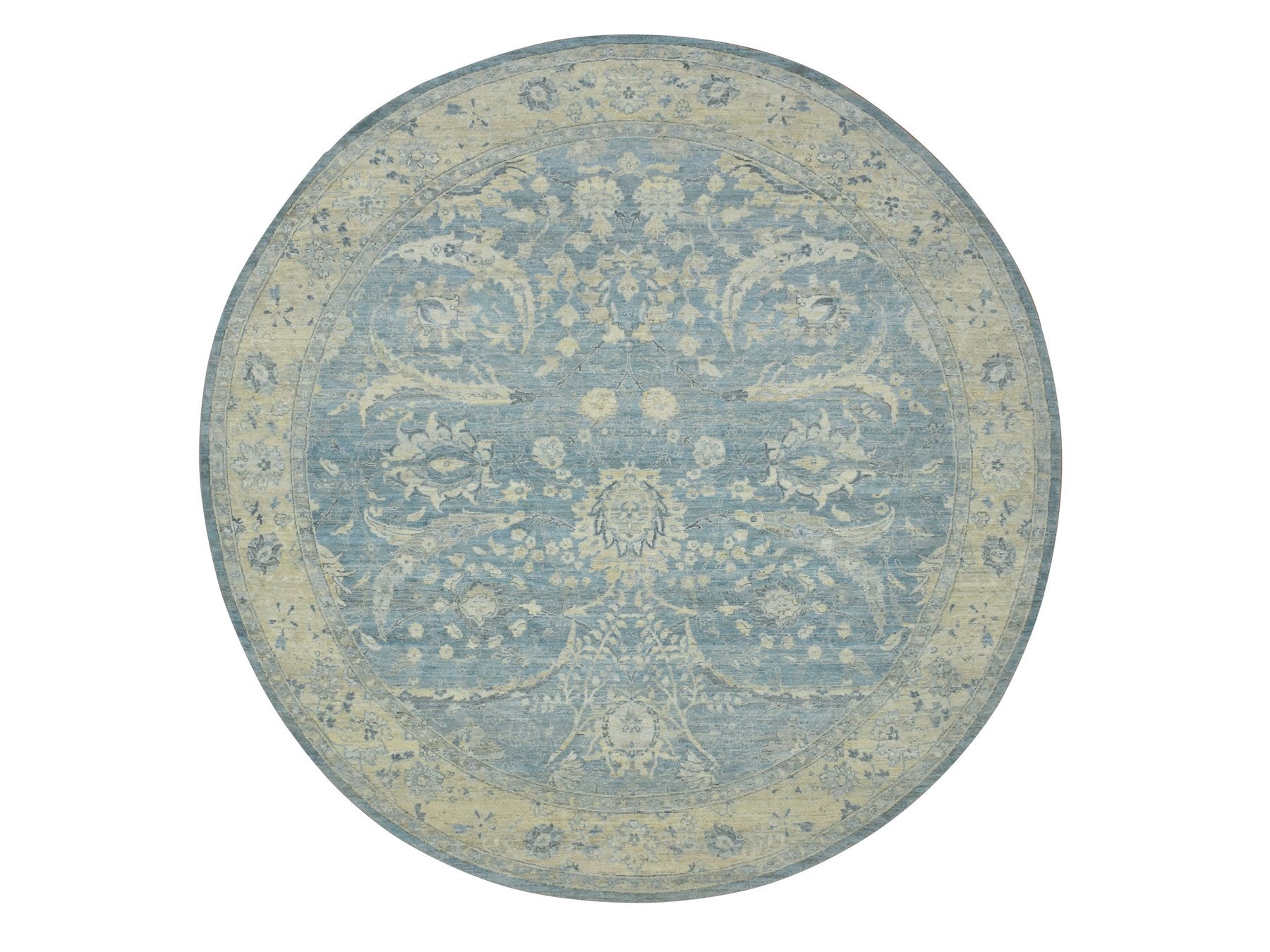 Blue 9'11" x 10'0" Oushak And Peshawar Hand knotted Wool Rug - Sku: O075771