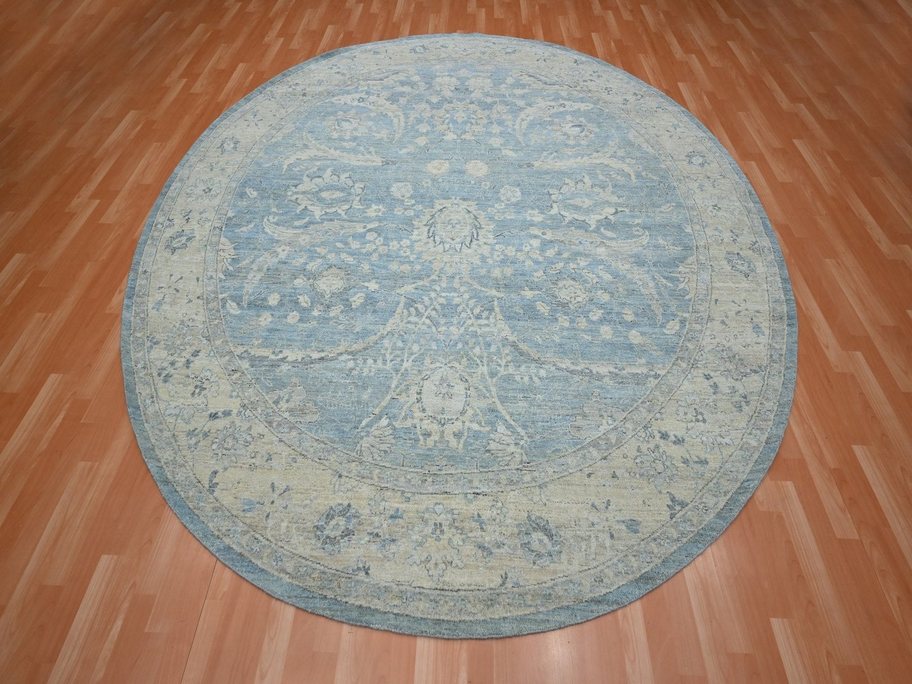 Blue 9'11" x 10'0" Oushak And Peshawar Hand knotted Wool Rug - Sku: O075771