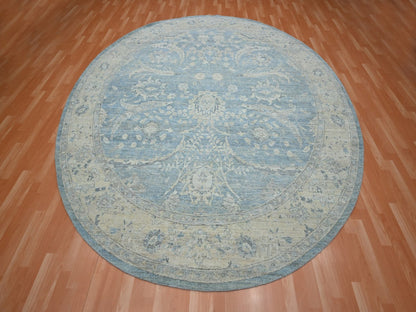 Blue 9'11" x 10'0" Oushak And Peshawar Hand knotted Wool Rug - Sku: O075771