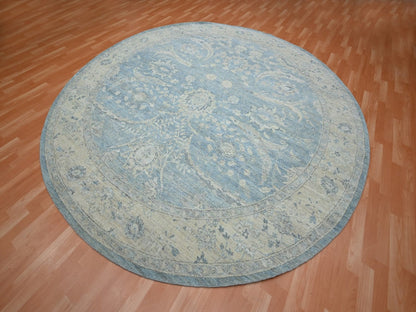 Blue 9'11" x 10'0" Oushak And Peshawar Hand knotted Wool Rug - Sku: O075771