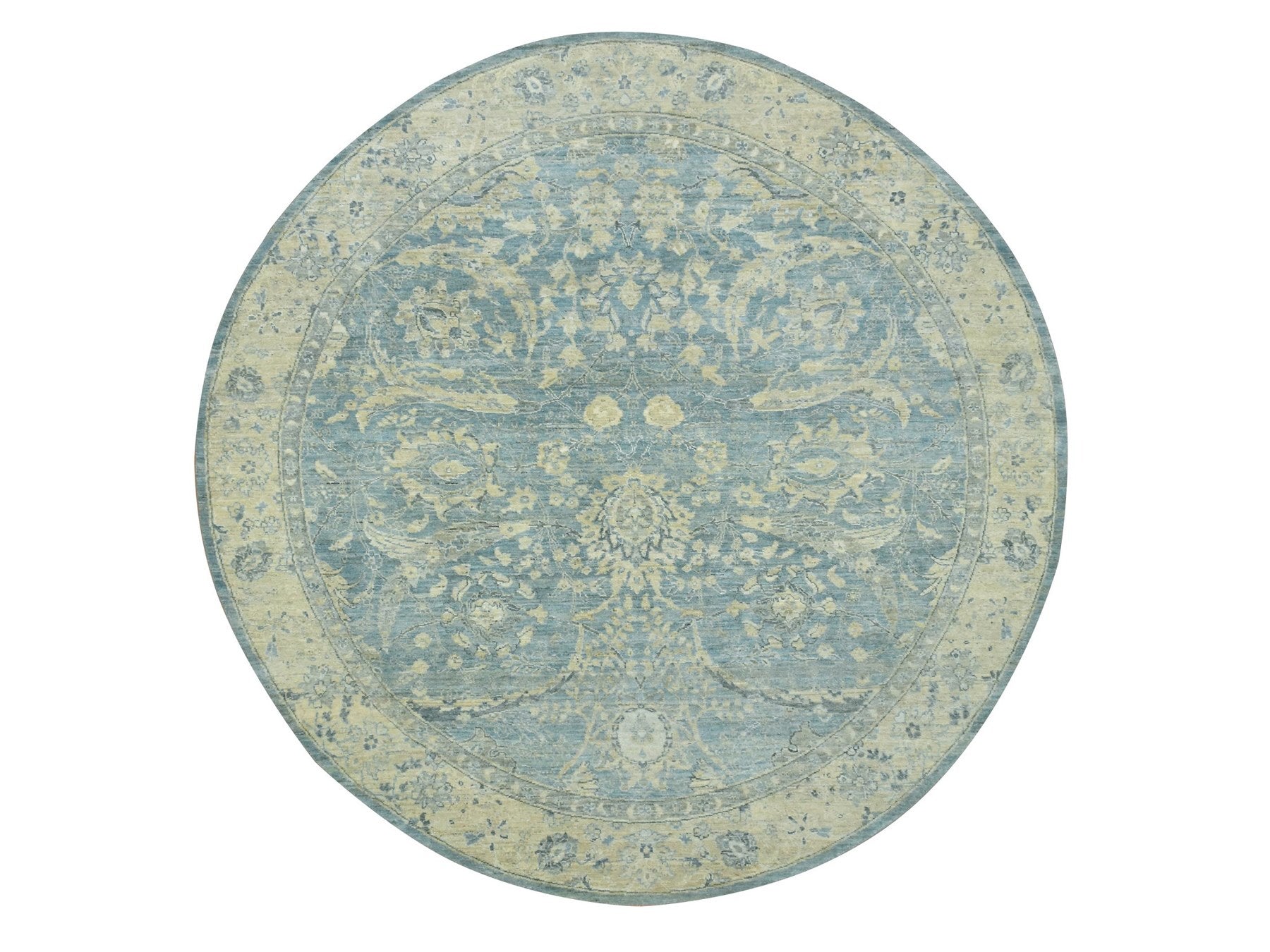 Blue 8'0" x 8'0" Oushak And Peshawar Hand knotted Wool Rug - Sku: O075772
