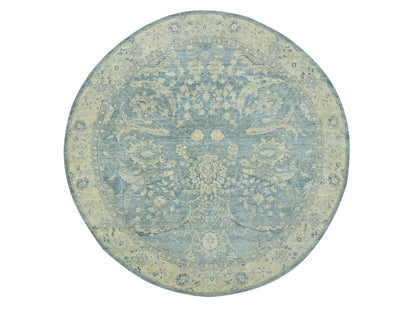 Blue 8'0" x 8'0" Oushak And Peshawar Hand knotted Wool Rug - Sku: O075772