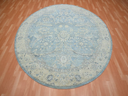 Blue 8'0" x 8'0" Oushak And Peshawar Hand knotted Wool Rug - Sku: O075772