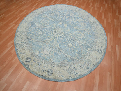 Blue 8'0" x 8'0" Oushak And Peshawar Hand knotted Wool Rug - Sku: O075772