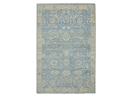 Blue 5'11" x 9'0" Oushak And Peshawar Hand knotted Wool Rug - Sku: O075773