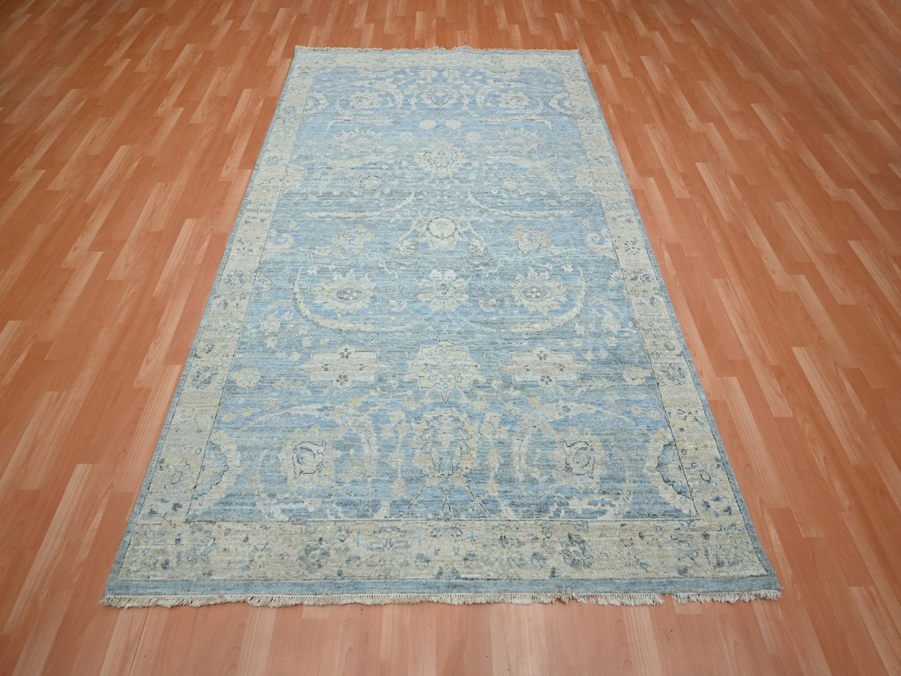 Blue 5'11" x 9'0" Oushak And Peshawar Hand knotted Wool Rug - Sku: O075773