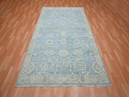 Blue 5'11" x 9'0" Oushak And Peshawar Hand knotted Wool Rug - Sku: O075773