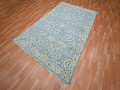 Blue 5'11" x 9'0" Oushak And Peshawar Hand knotted Wool Rug - Sku: O075773