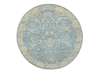 Blue 6'0" x 6'0" Oushak And Peshawar Hand knotted Wool Rug - Sku: O075775