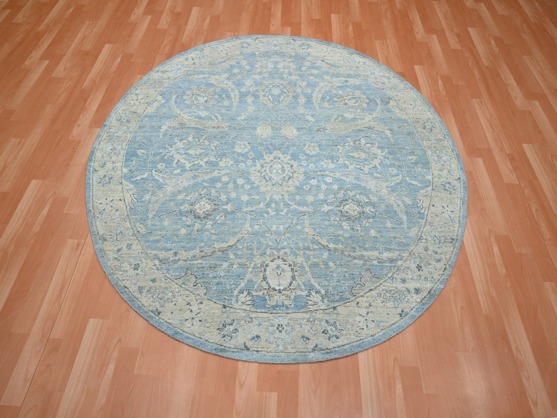 Blue 6'0" x 6'0" Oushak And Peshawar Hand knotted Wool Rug - Sku: O075775